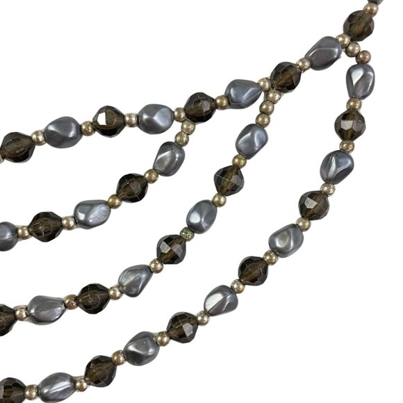 Vintage 4 Strand Necklace Silver Blue Clear Black Small Beads 1970s Short Fancy - Picture 4 of 4